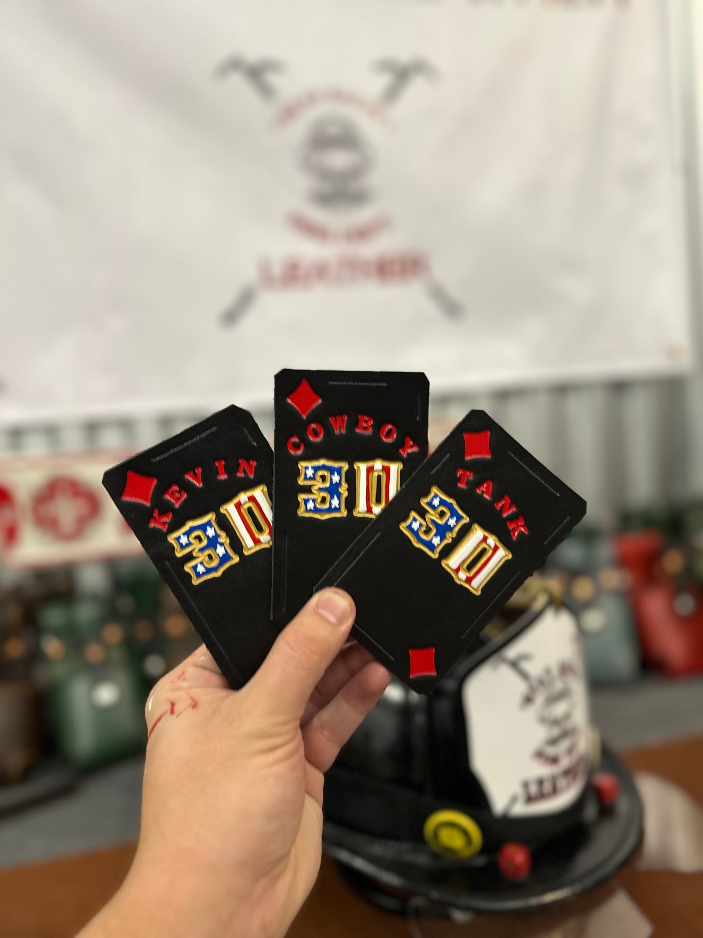 “The Joker“ Custom leather helmet cards
