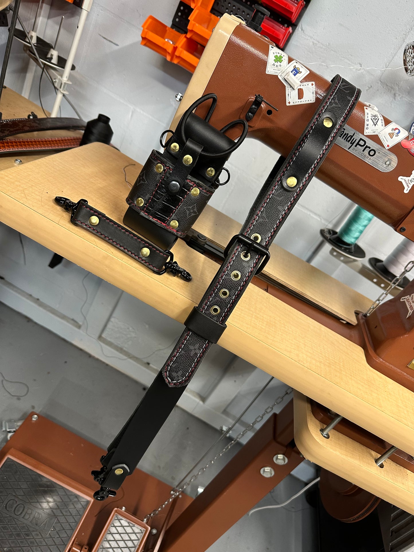 Black Designer Monogram X Genuine American Gator Strap Set