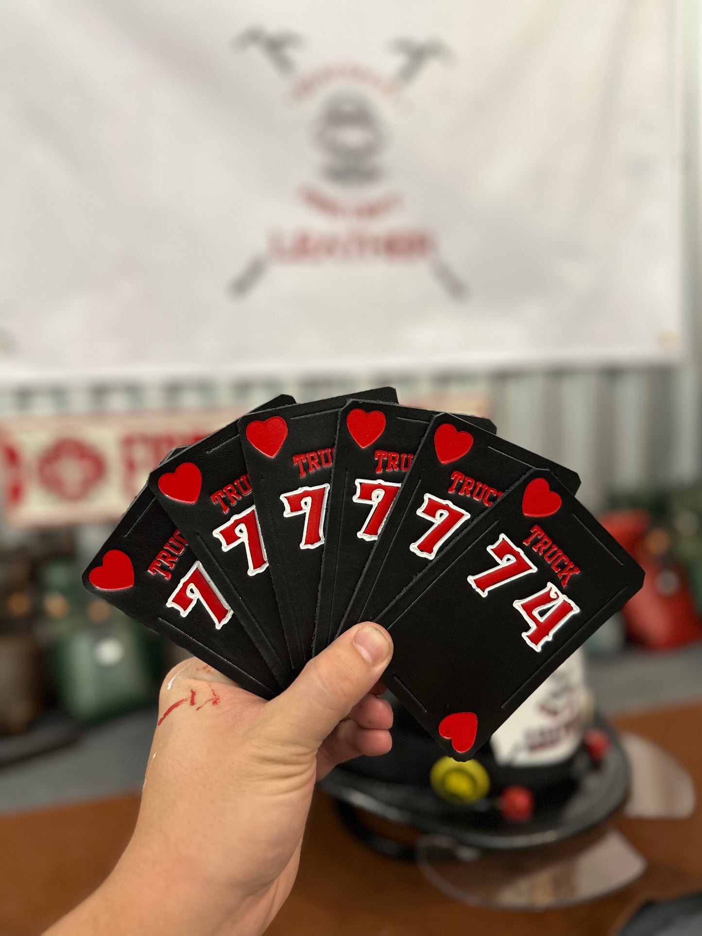 “The Joker“ Custom leather helmet cards