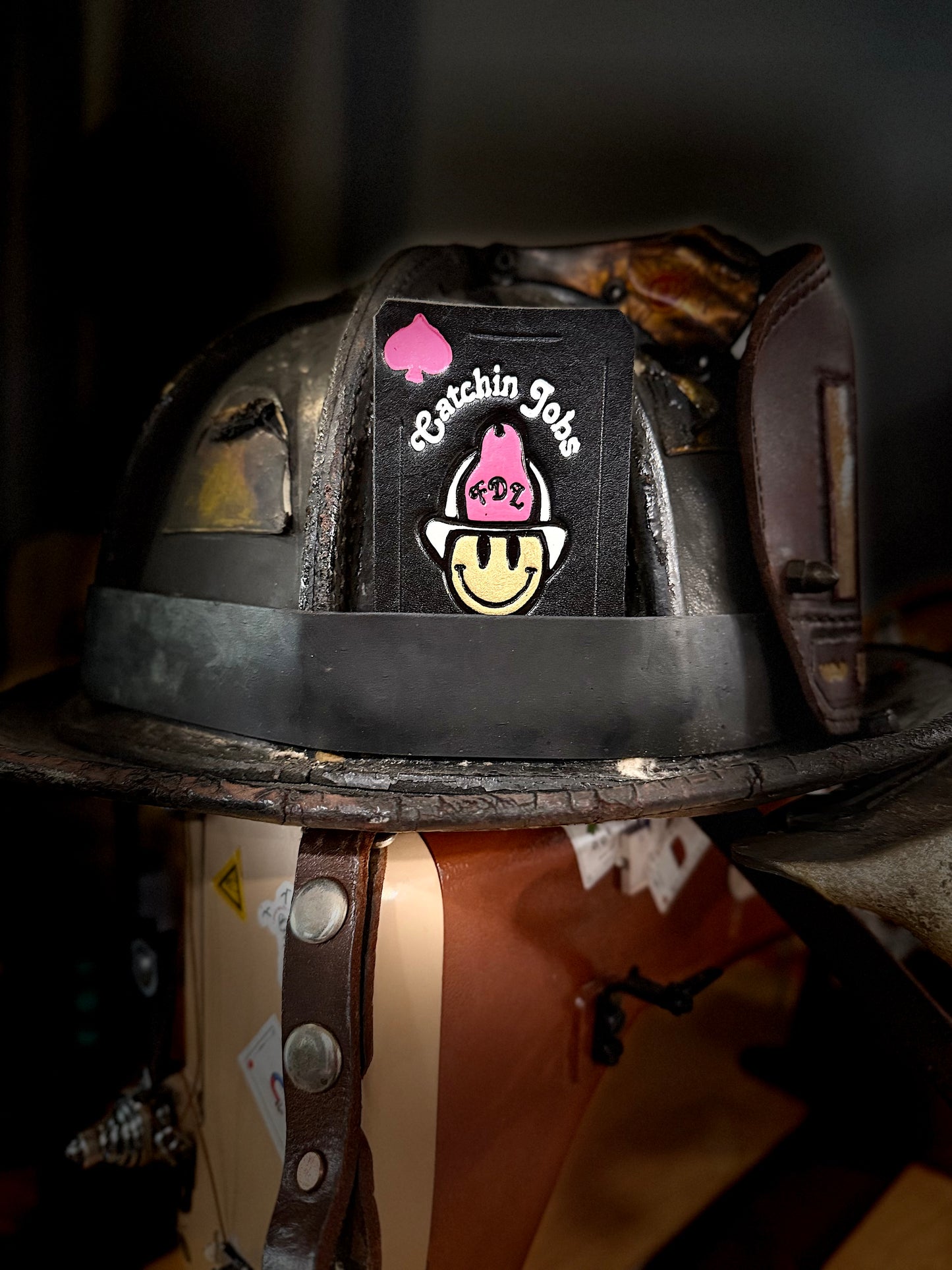 Catchin' Jobs - Leather Helmet Card