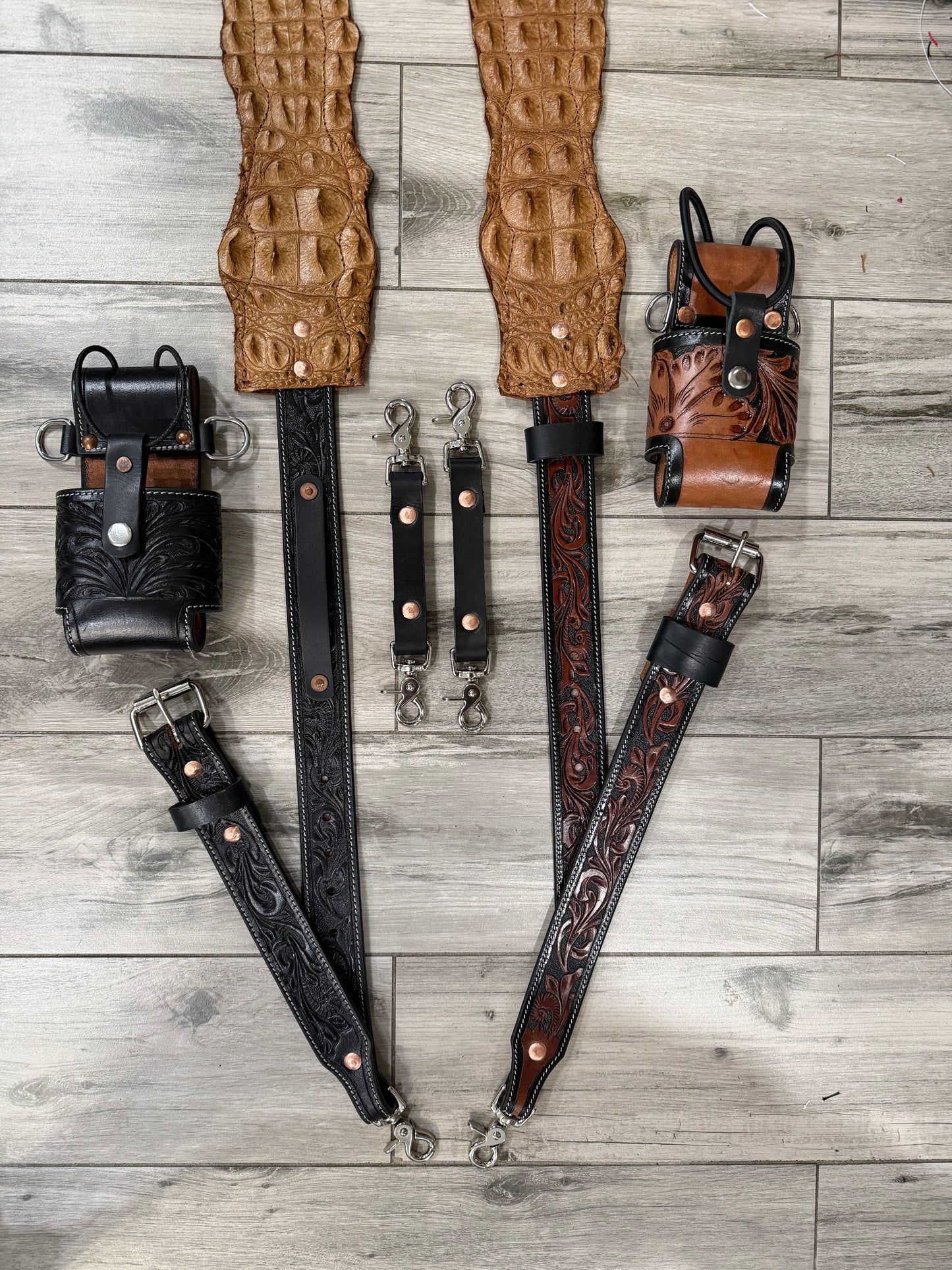 Tooled “Fat Back” Radio strap set