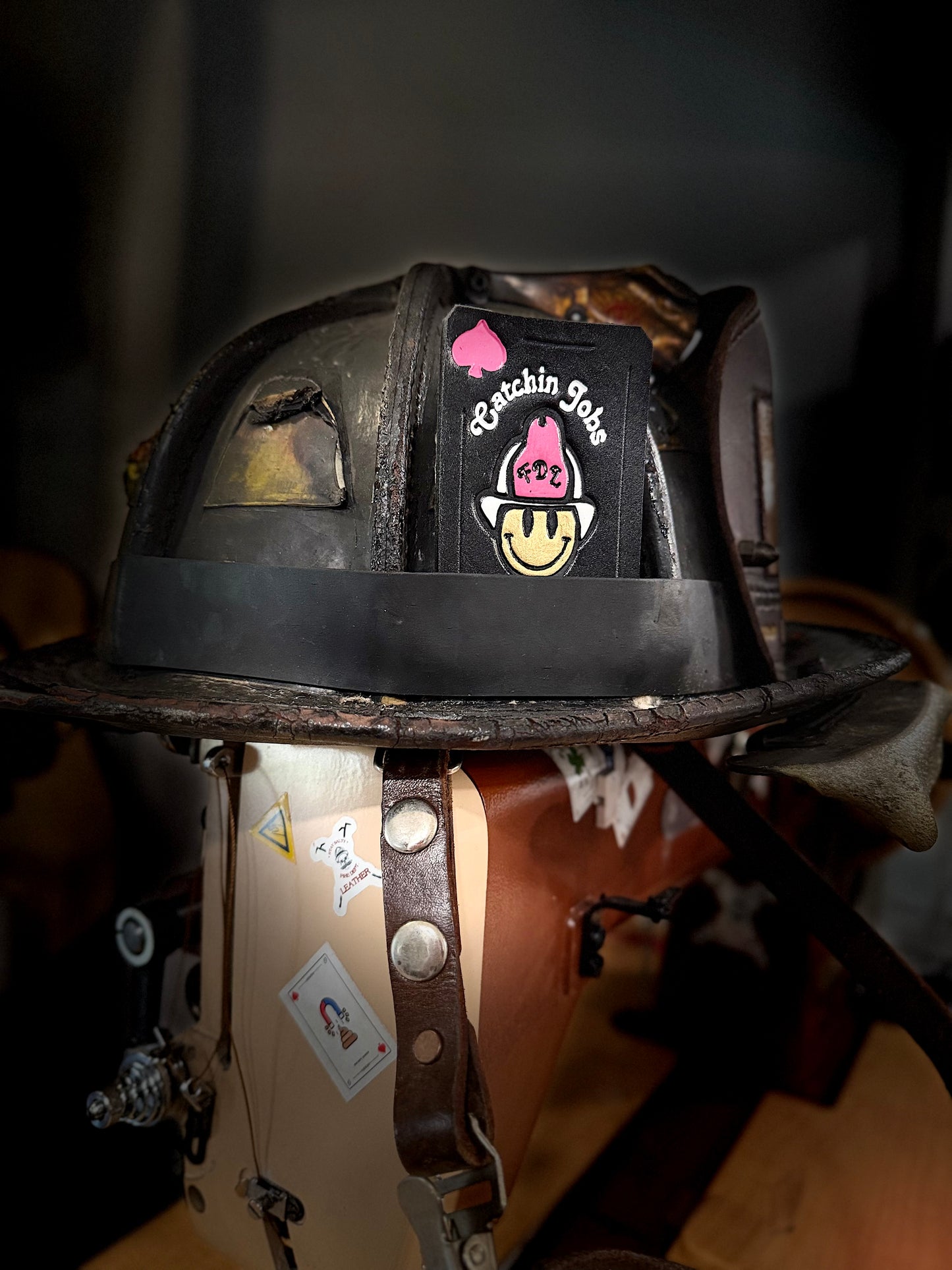 Catchin' Jobs - Leather Helmet Card