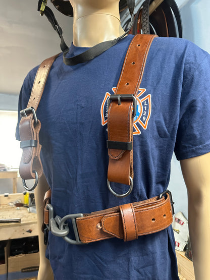 MAHOGANY LEATHER BUNKER GEAR SUSPENDERS & MAHOGANY TRUCK/BUNKER BELT