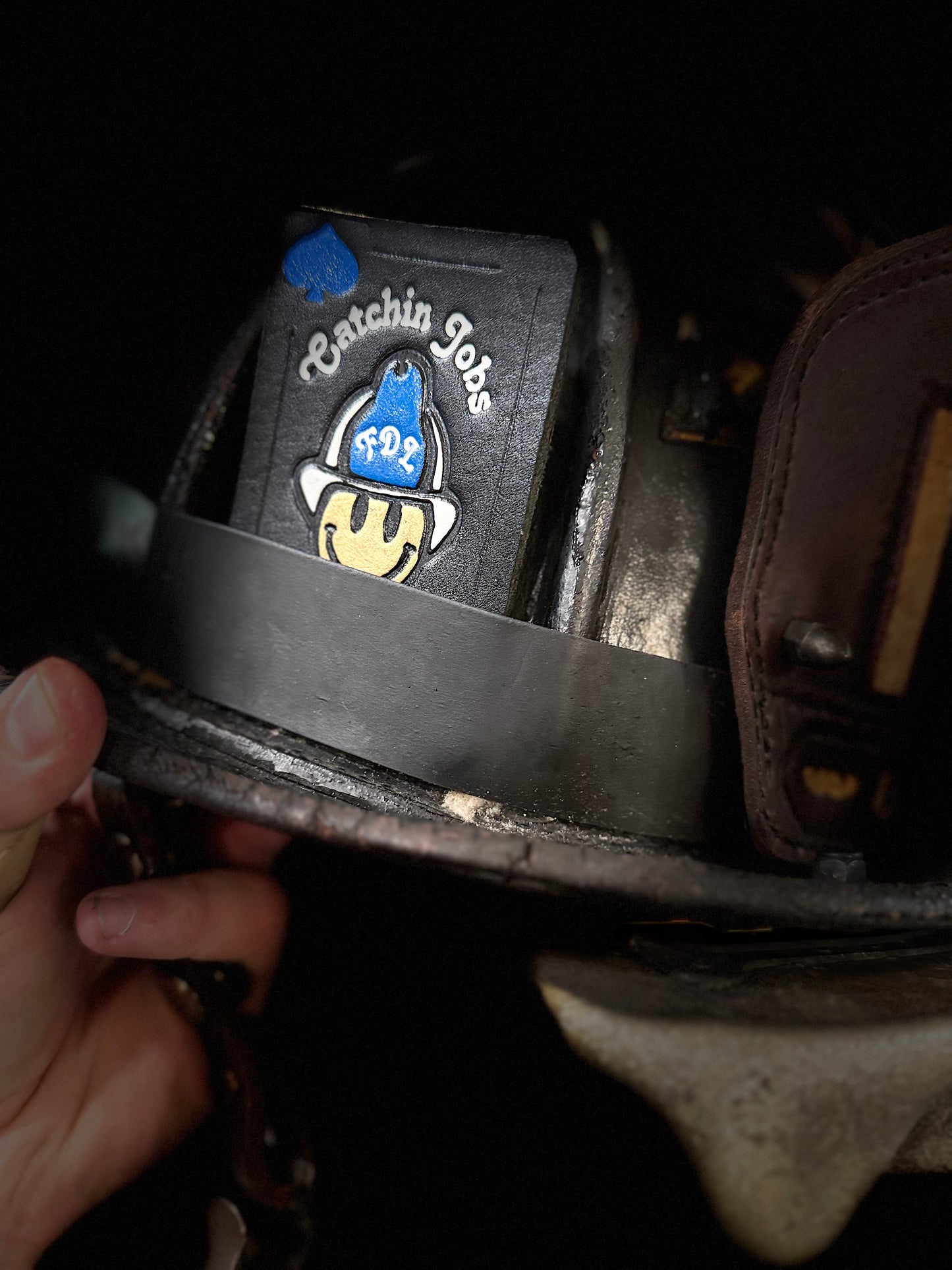 Catchin' Jobs - Leather Helmet Card