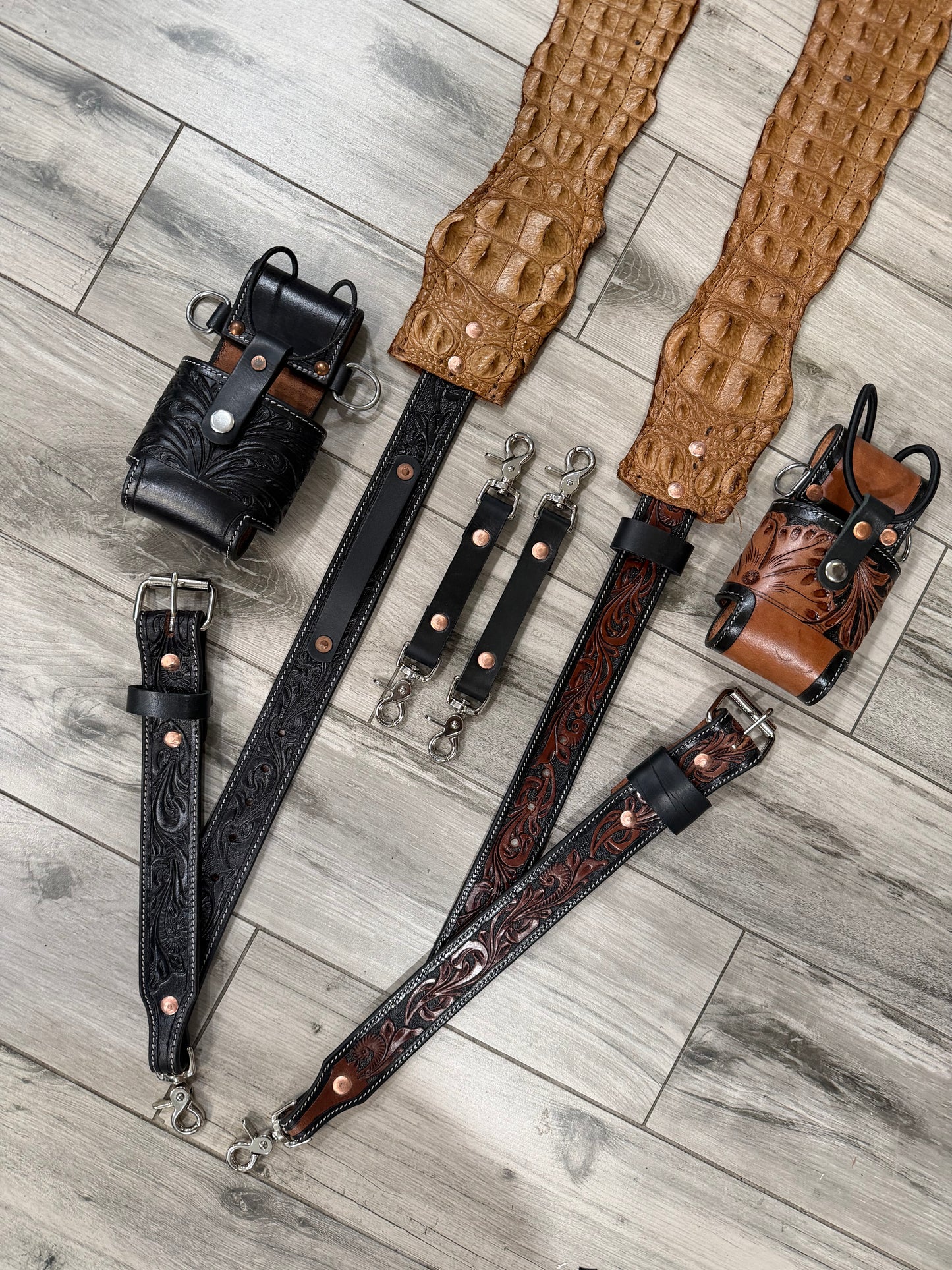 Tooled “Fat Back” Radio strap set