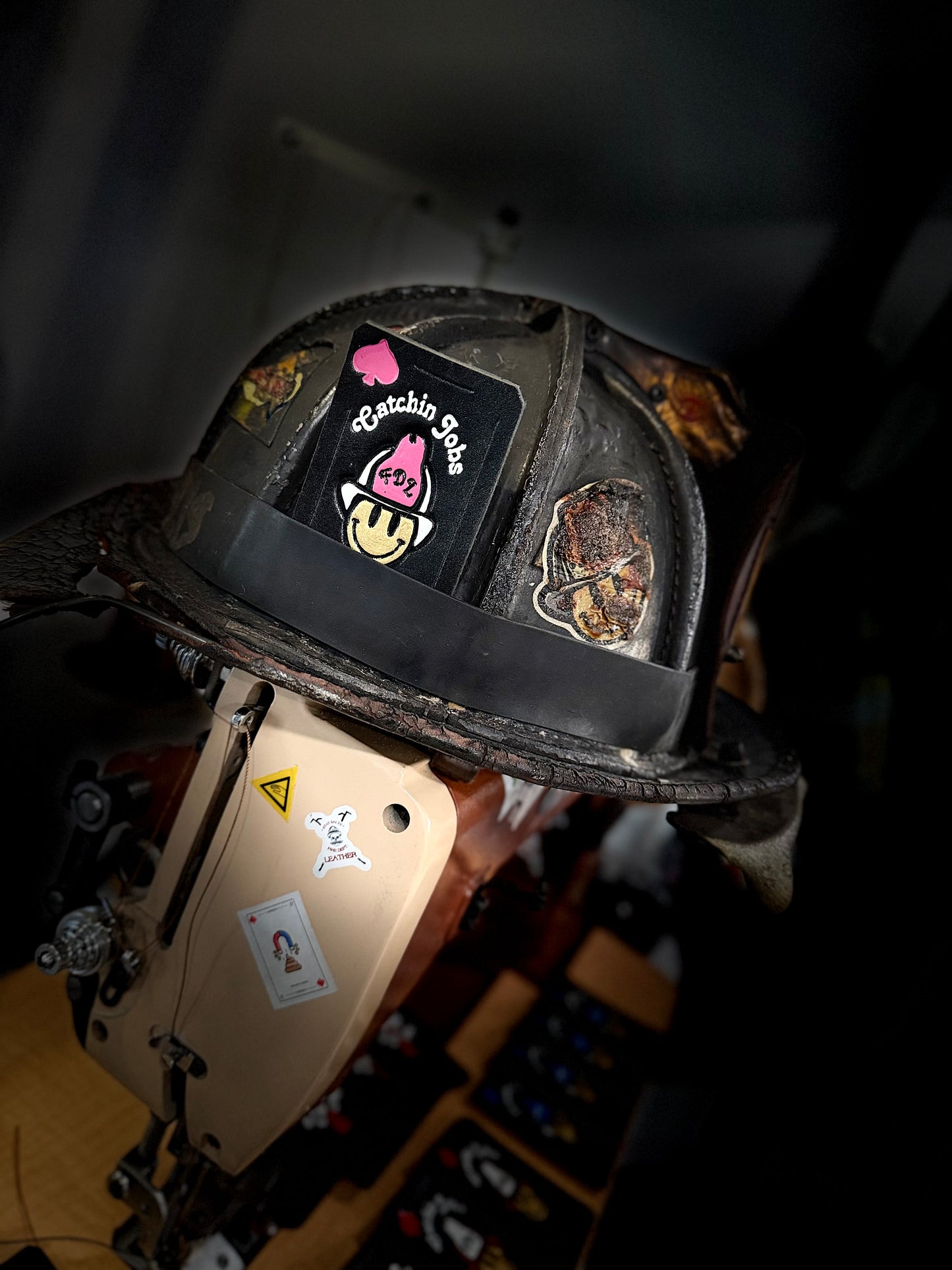 Catchin' Jobs - Leather Helmet Card