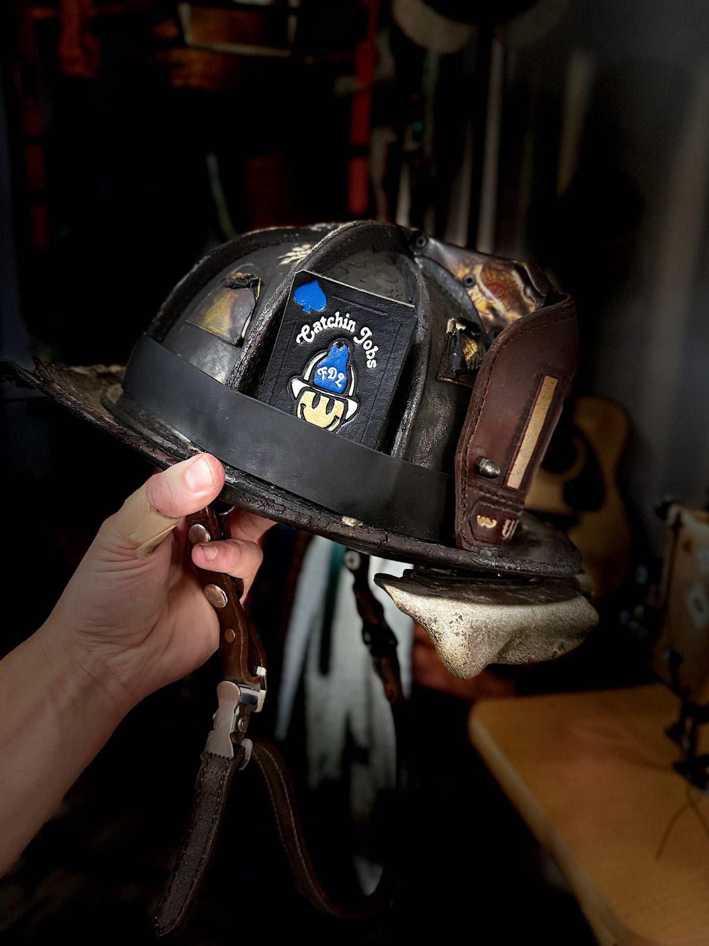 Catchin' Jobs - Leather Helmet Card
