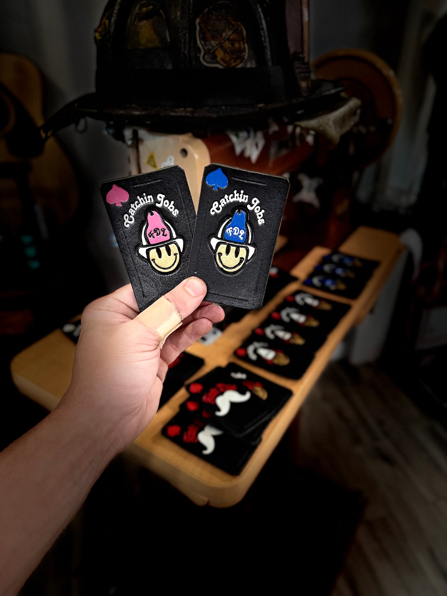 Catchin' Jobs - Leather Helmet Card