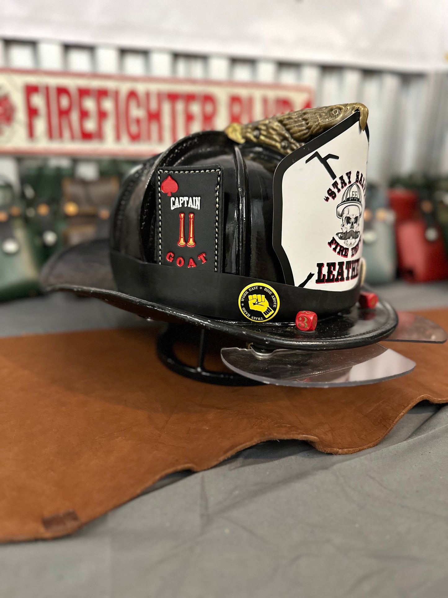 “The Joker Stitched” Custom Leather Helmet Card – FIRE DEPT. LEATHER