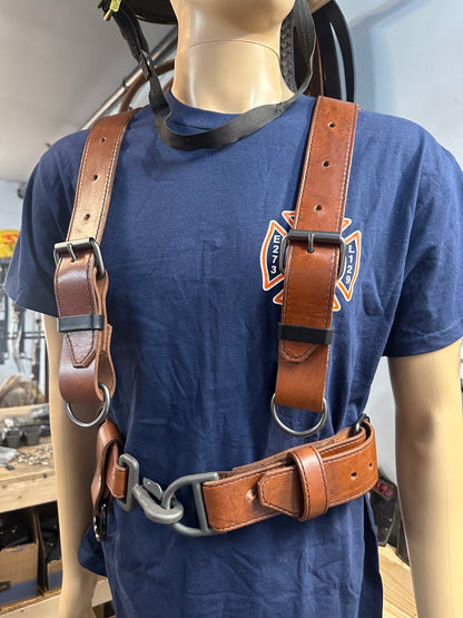 MAHOGANY LEATHER BUNKER GEAR SUSPENDERS & MAHOGANY TRUCK/BUNKER BELT