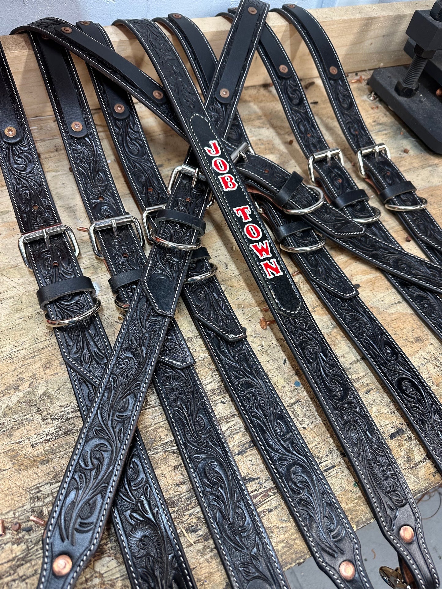 “NEW” BLACKED OUT TOOLED CUSTOM RADIO STRAP SET