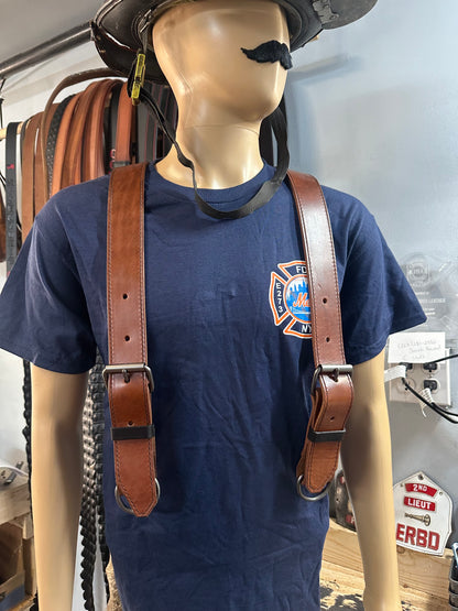 MAHOGANY LEATHER BUNKER GEAR SUSPENDERS & MAHOGANY TRUCK/BUNKER BELT