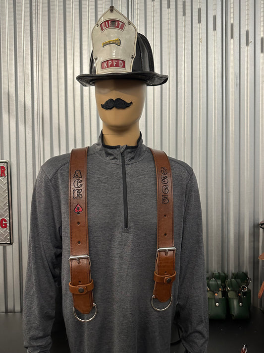 Leather bunker gear suspenders