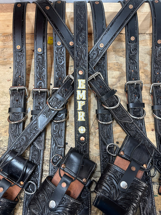 “NEW” BLACKED OUT TOOLED CUSTOM RADIO STRAP SET