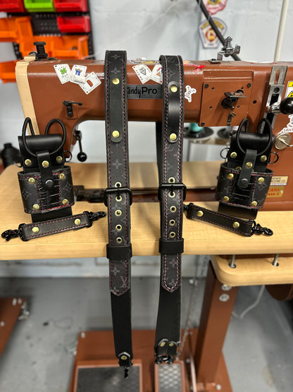 Black Designer Monogram X Genuine American Gator Strap Set