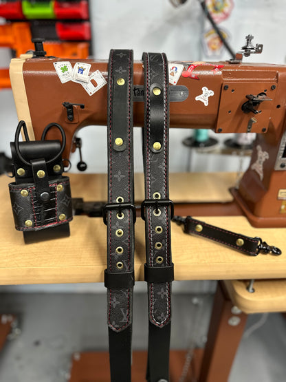 Black Designer Monogram X Genuine American Gator Strap Set