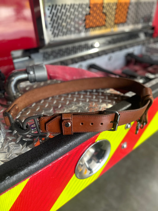 MAHOGONY LEATHER STITCHED EXTRICATION/ TRUCK BELT