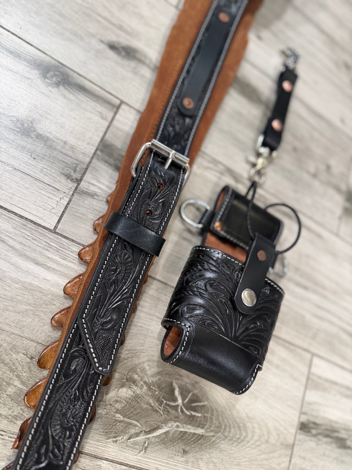 Tooled “Fat Back” Radio strap set