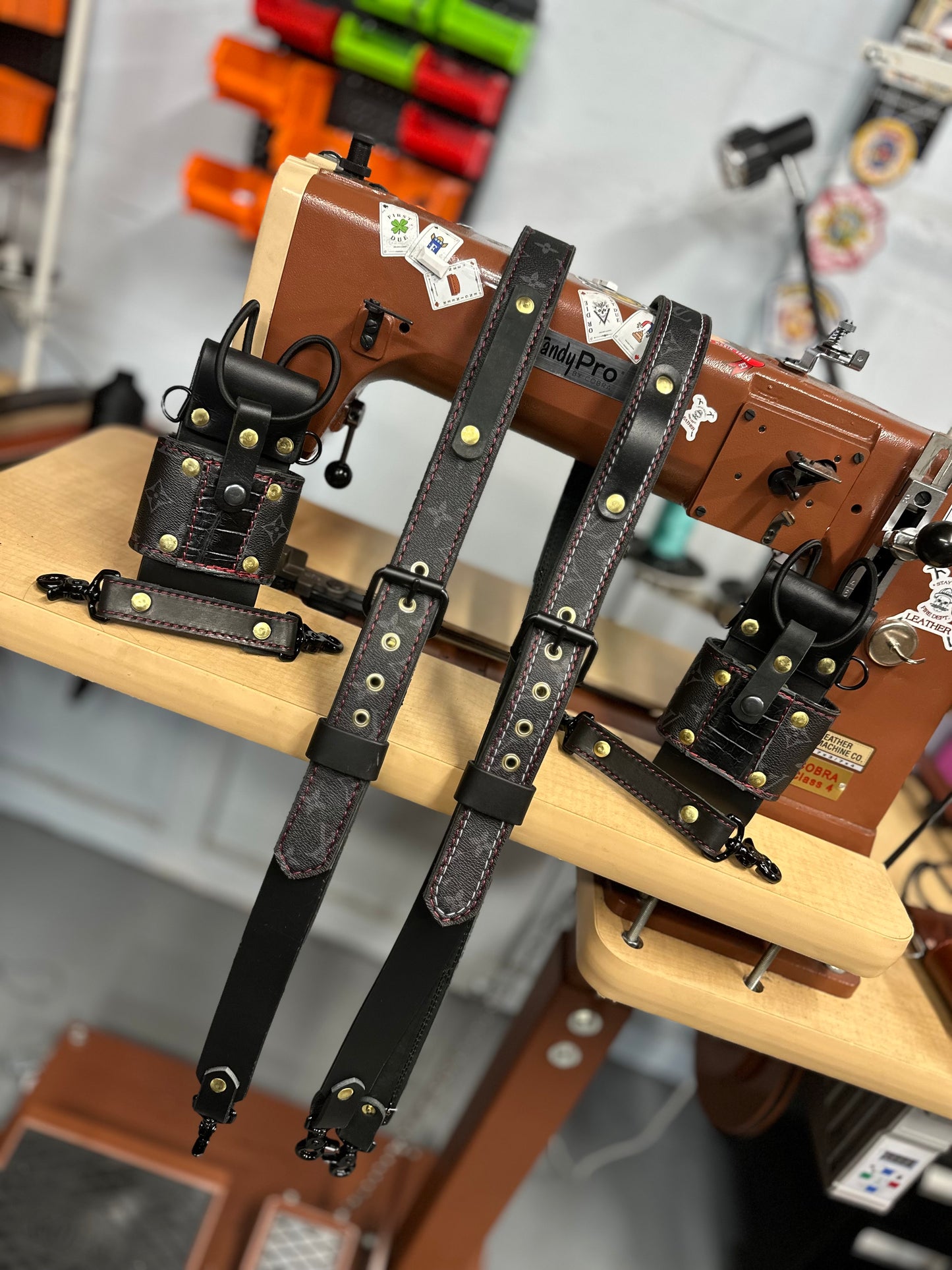 Black Designer Monogram X Genuine American Gator Strap Set