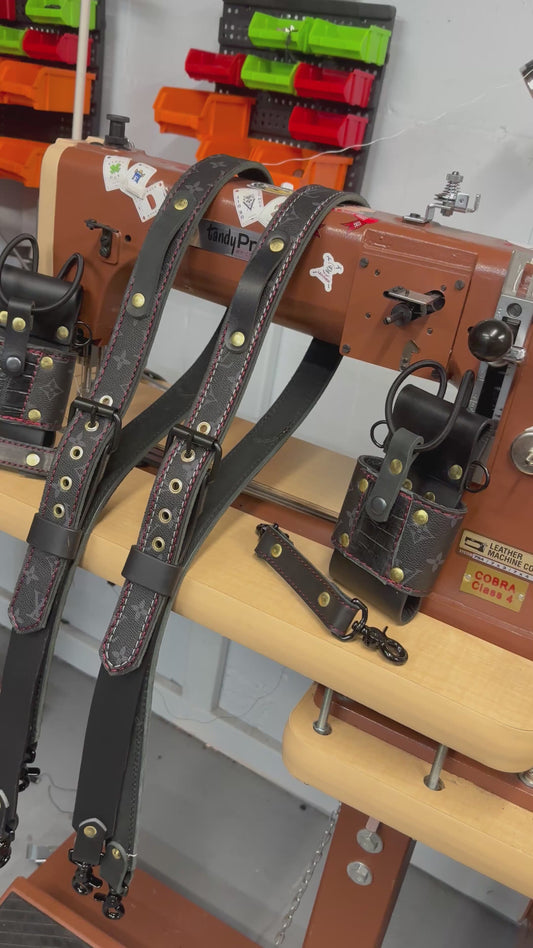 Black Designer Monogram X Genuine American Gator Strap Set